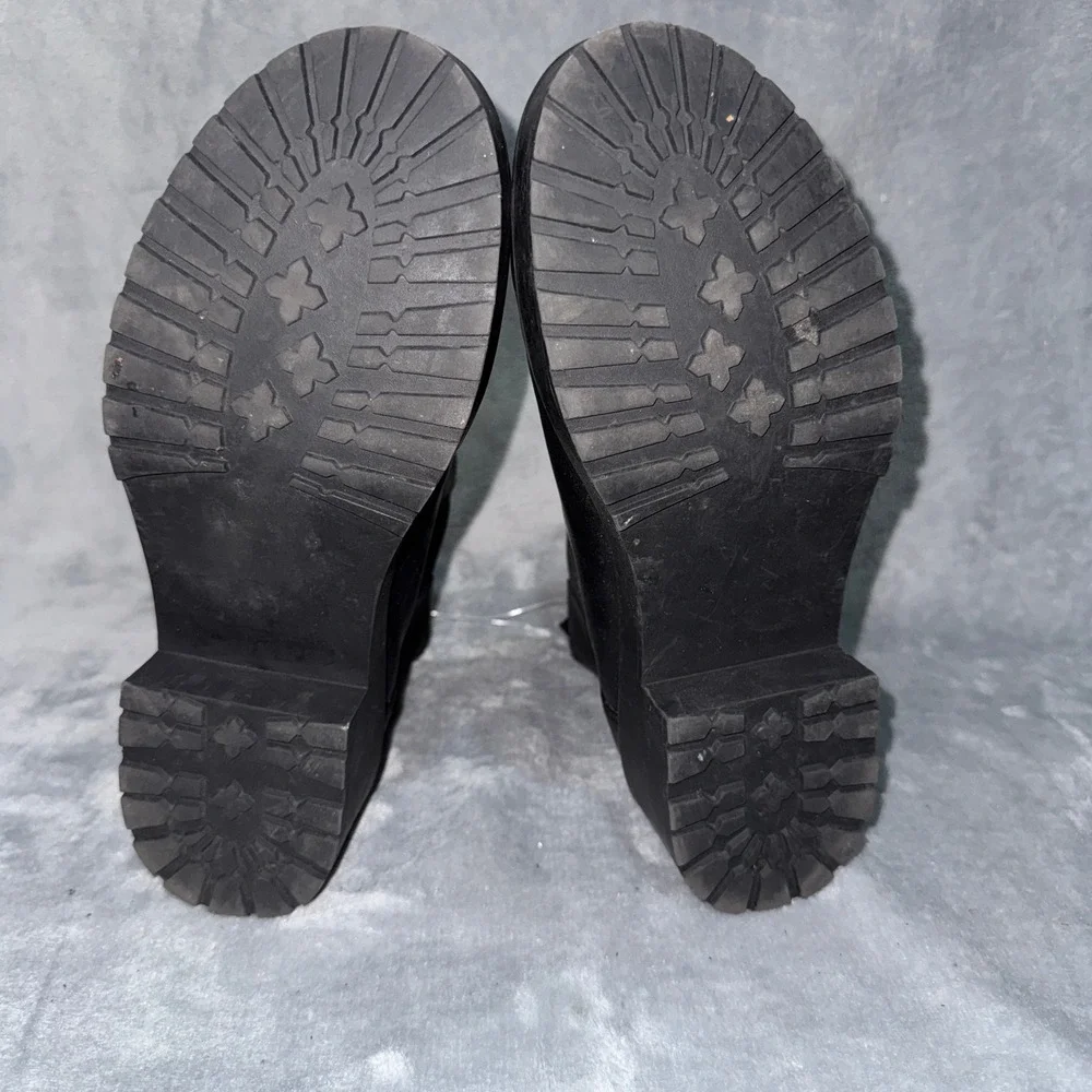 American Eagle Women Chelsea Platform Ankle Boots 9 Black Faux Leather Lug Sole
